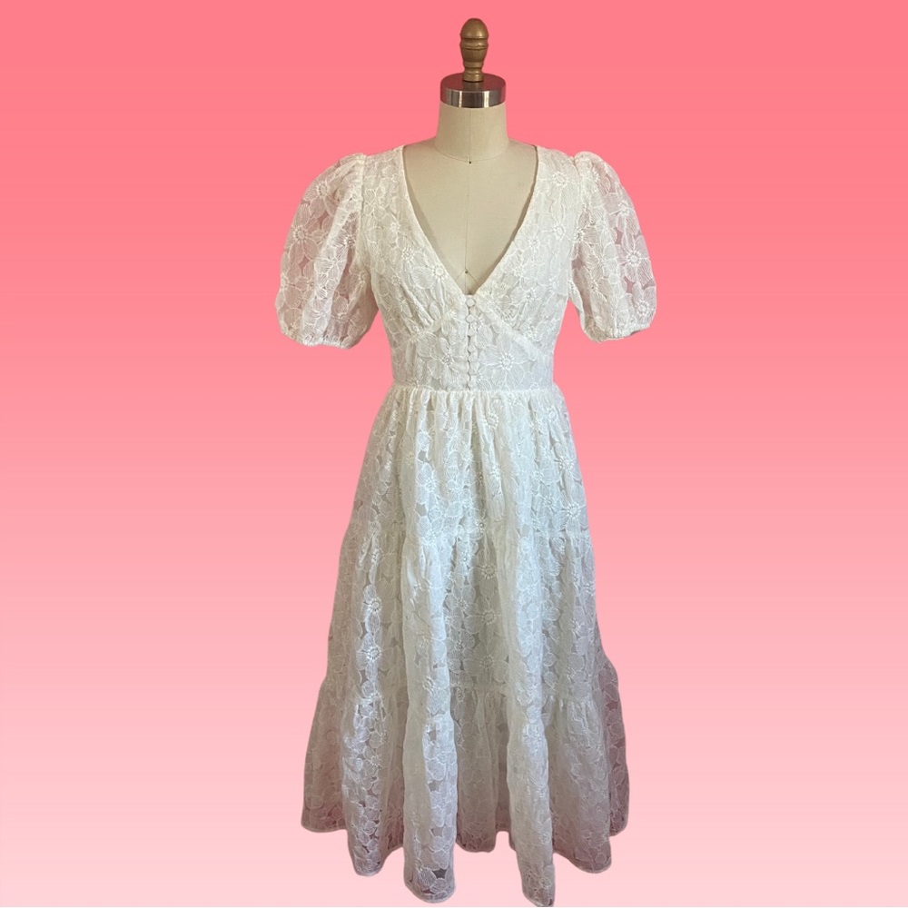 NWT*Stunning* En Saison Floral Lace CottageCore Tiered Ruffle Skirt Maxi Dress S
